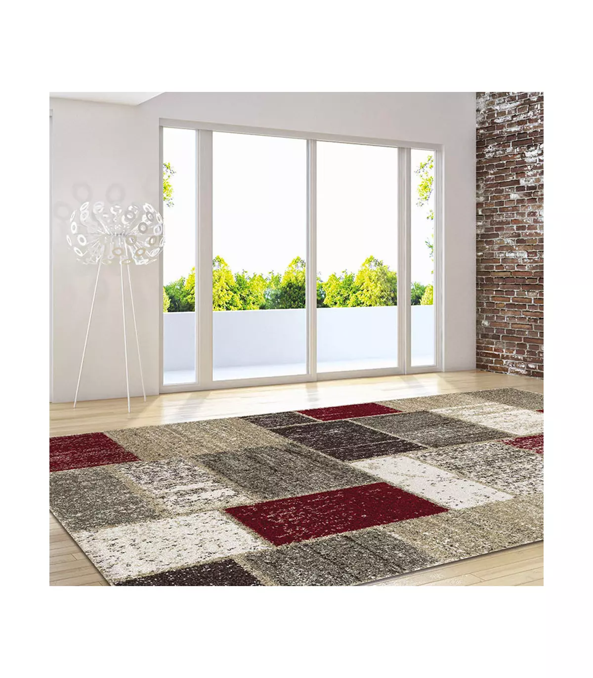 Tappeto Art Mod. Square Red Beige Riposo & Sofà