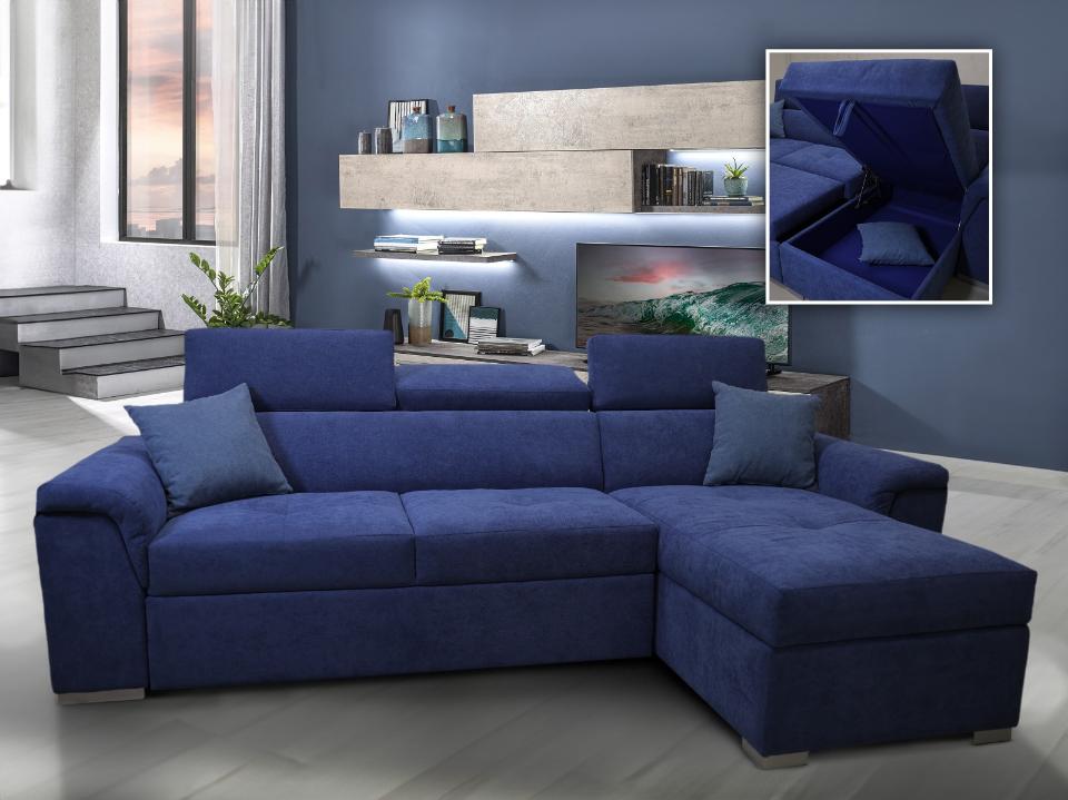 Divano letto con penisola contenitore reversibile