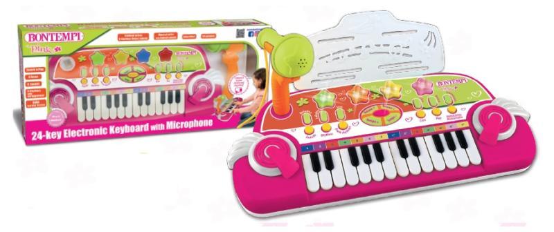 Tastiera elettronica a 24 tasti con microfono e leggio. (Pink) bontempi
