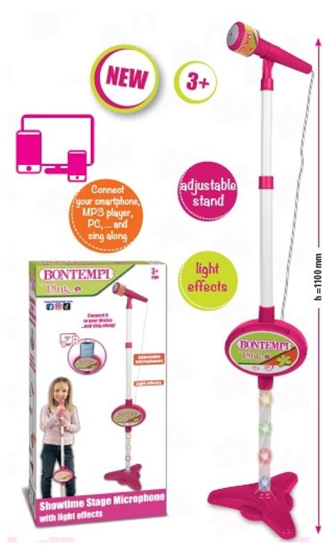 Microfono da palcoscenico con connessione MP3, effetti luminosi e vano porta smartphone. (Pink) bontempi