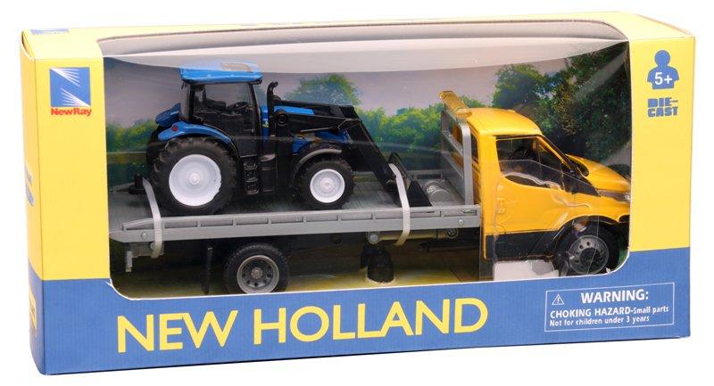 1/36 IVECO DAILY ROLL-OFF WITH NEW HOLLAND FARM TRACTOR T6, SKID STREER L228,B110C new-ray