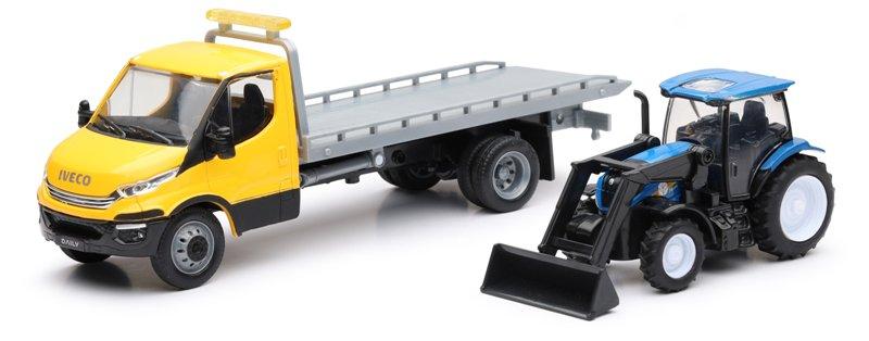 1/36 IVECO DAILY ROLL-OFF WITH NEW HOLLAND FARM TRACTOR T6, SKID STREER L228,B110C new-ray