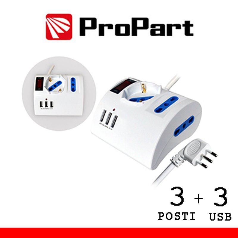 Multipresa 3pos tavolo bipasso + bip/schuko + USB sp16A +int Life