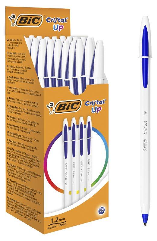 CONFEZIONE 20 PENNE CRISTAL UP TRATTO BLU CORPO PENNA BIANCO bic