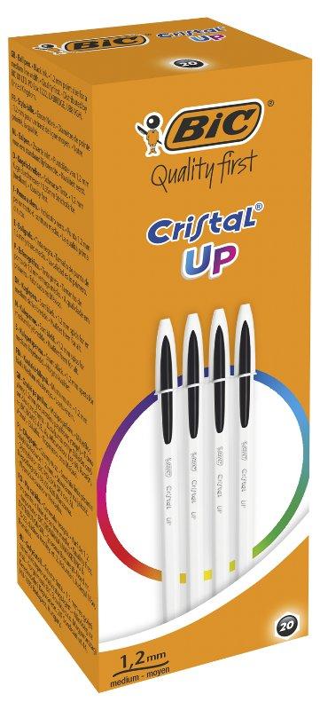 CONFEZIONE 20 PENNE CRISTAL UP TRATTO NERO CORPO PENNA BIANCO bic