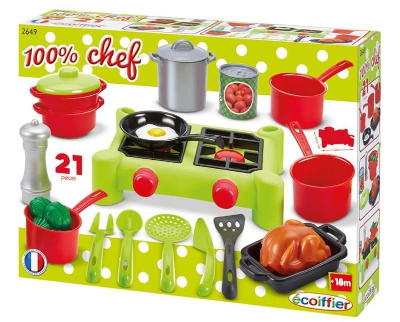 100% Chef Set stoviglie da cucina con fornello 21 pz smoby