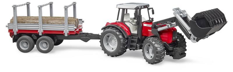 Trattore Massey Ferguson 7480 con rimorchio trasporto tronchi bruder