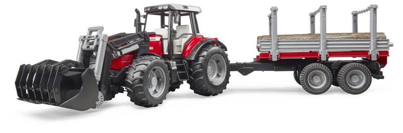 Trattore Massey Ferguson 7480 con rimorchio trasporto tronchi bruder