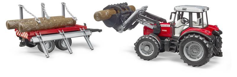 Trattore Massey Ferguson 7480 con rimorchio trasporto tronchi bruder