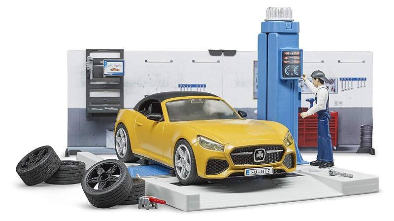 Officina automobili con BRUDER Roadster e accessori bruder