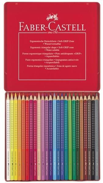 Scatola in metallo da 24 matite colorate acquerellabili con grip faber-castell