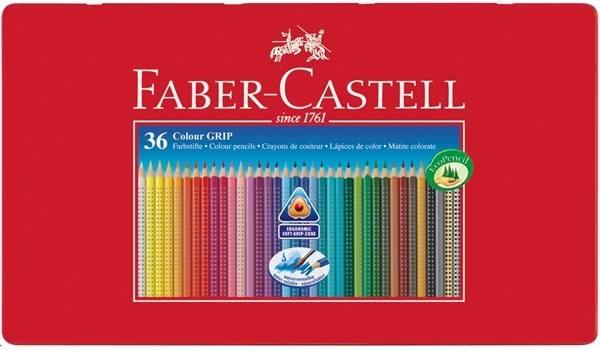 Scatola in metallo 36 colori a matita a sezione triangolare acquerellabili con grip faber-castell