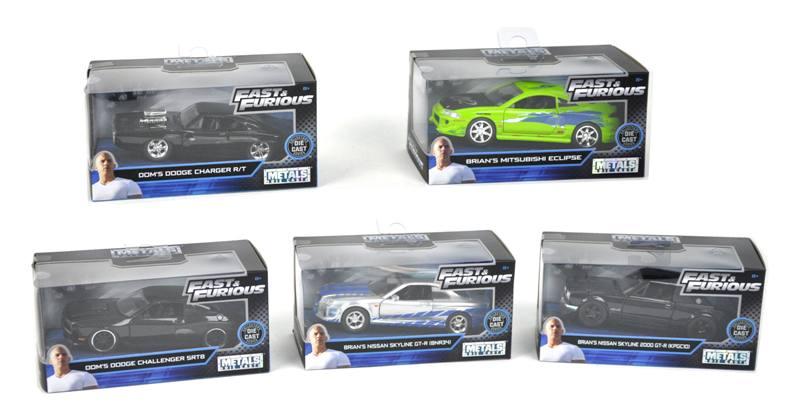 Fast & Furious Auto scala 1:32 in display die-cast, funzionamento a ruota libera, parti apribili 6 asst. Simba