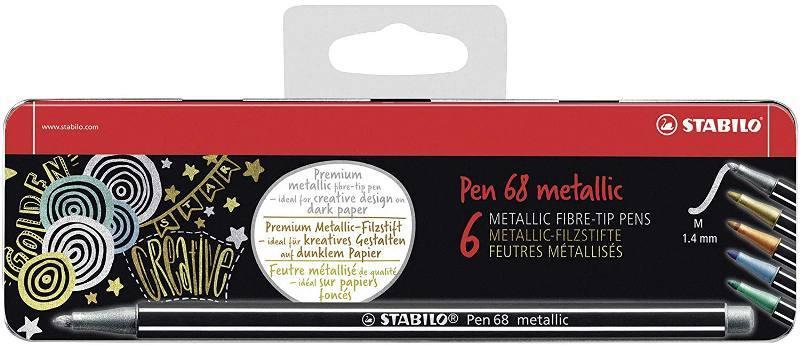 Stabilo Pen 68 Metallic conf. da 6 pz in scatola di metallo stabilo