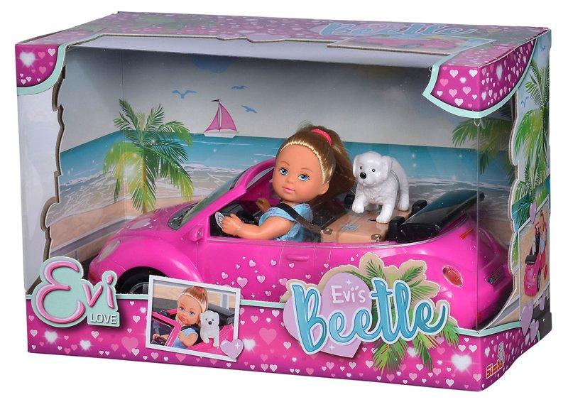 Evi Love con auto Beetle e cucciolo Simba