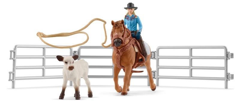Cavallo da rodeo con cowgirl e vitello (FARM WORLD) Schleich