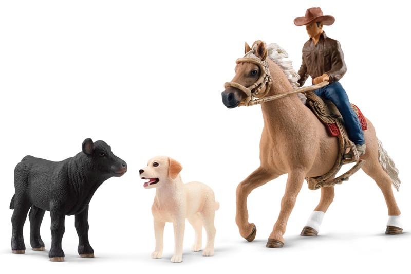 Equitazione americana con labrador e vitello (FARM WORLD) Schleich