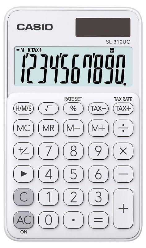 Calcolatrice tascabile con display a 10 cifre e con possibilita' di effettuare diversi calcoli come: calcolo IVA, calcolo del tempo, calcolo profitto e calcolo della percentuale ed e' dotata di radice quadrata, 3 tasti memoria casio