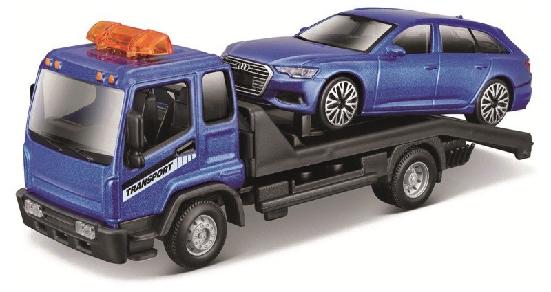 1/43 STR FIRE Flatbed Tow Truck, w/ Audi A6 Avant Blue/Black bburago