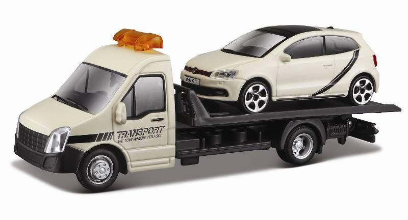 1/43 STR FIRE Flatbed Transport, Car Hauler w/ Ford Focus ST Dull Green bburago