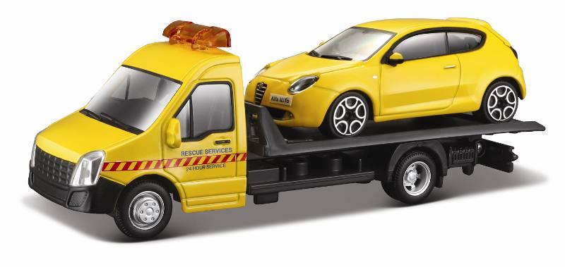 1/43 STR FIRE Flatbed Transport, Car Hauler w/ Ford Focus ST Dull Green bburago