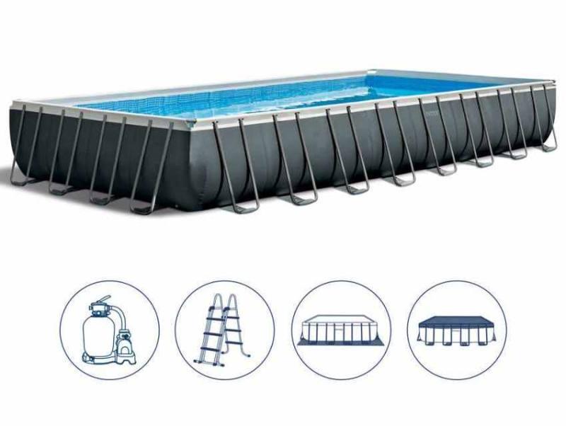 PISCINA ULTRA XTR FRAME RETTANGOLARE 975X488X132 CM, POMPA A SABBIA, SCALETTA DOPPIA, TELO BASE, COPERTURA Intex (gonfiabile)