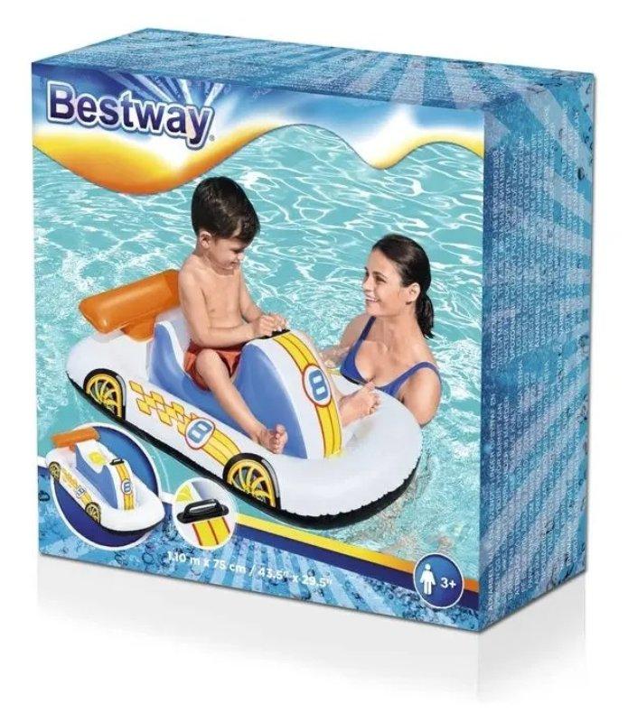 Bestway Cavalcabile Auto Sportiva 1,10 m x 75 cm Eta': 3+; Capacita' utente: 1 bambino; Capacita' di carico: 45 kg; Grafica carina auto sportiva;Contenuto: 1 cavalcabile, toppa di riparazione; Impugnatura resistente. Best Way (gonfiabile)