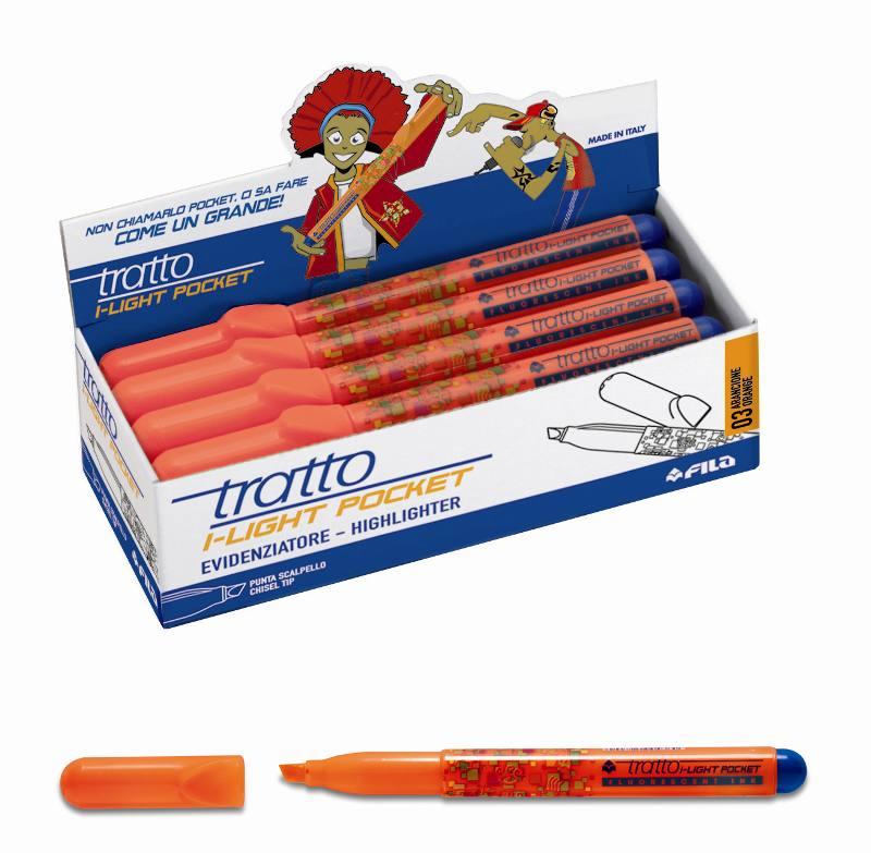 Evidenziatore TRATTO I-LIGHT POCKET ARANCIONE - punta scalpello 5,0mm, traccia 1-5mm - confezione da 12 pezzi fila