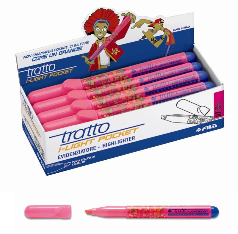 Evidenziatore TRATTO I-LIGHT POCKET FUCSIA - punta scalpello 5,0mm, traccia 1-5mm - confezione da 12 pezzi fila