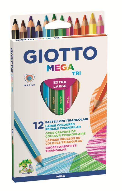 ASTUCCIO 12 GIOTTO MEGA-TRI - PASTELLI A SEZIONE TRIANGOLARE - MINA GIGANTE DIAMETRO 5,5MM fila