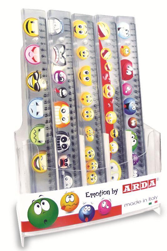 Righelli 30cm a fantasia emoticon assortiti - Espositore da 25 pezzi arda