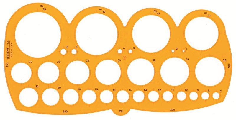 Maschera normografo circoligrafo diametro da 1 a 55 mm - Confezione da 10 pezzi arda