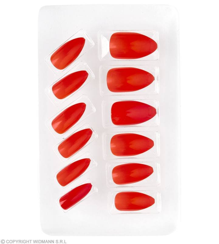 Set da 12 UNGHIE STILETTO ROSSE AUTO-ADESIVE widmann