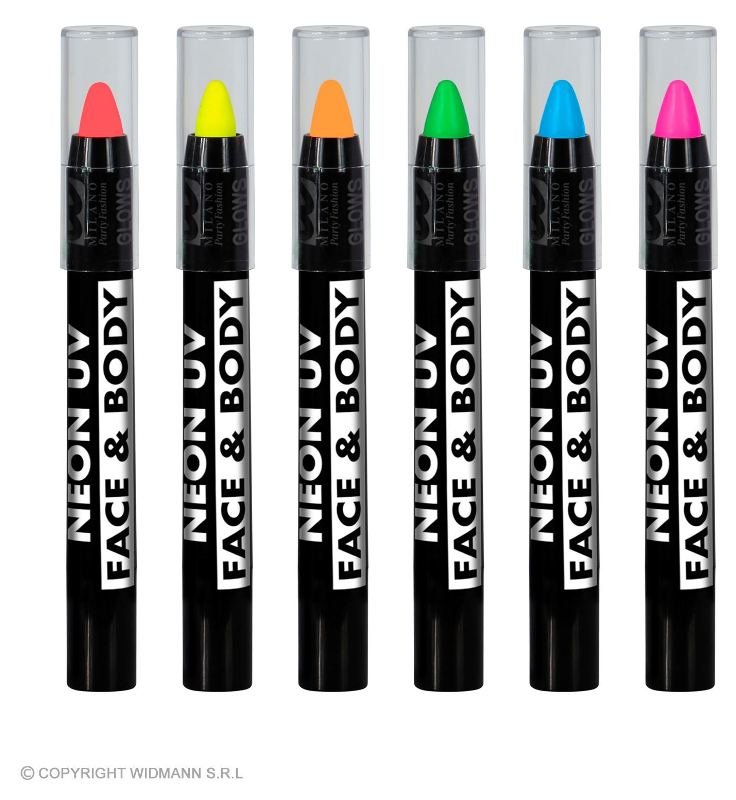 Set da 6 MATITE TRUCCO FLUORESCENTI IN SCATOLA CON FINESTRA (2 rosa fluo. 1 giallo. 1 arancione. 1 verde. 1 blu) - 21 ml widmann