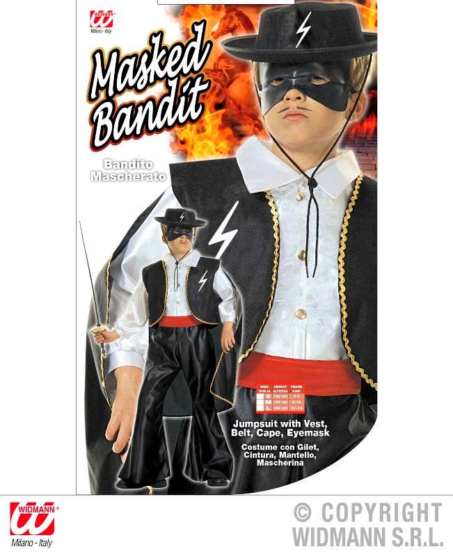 BANDITO MASCHERATO (costume con gilet. cintura. mantello. mascherina) (140 cm / 8-10 Years) widmann
