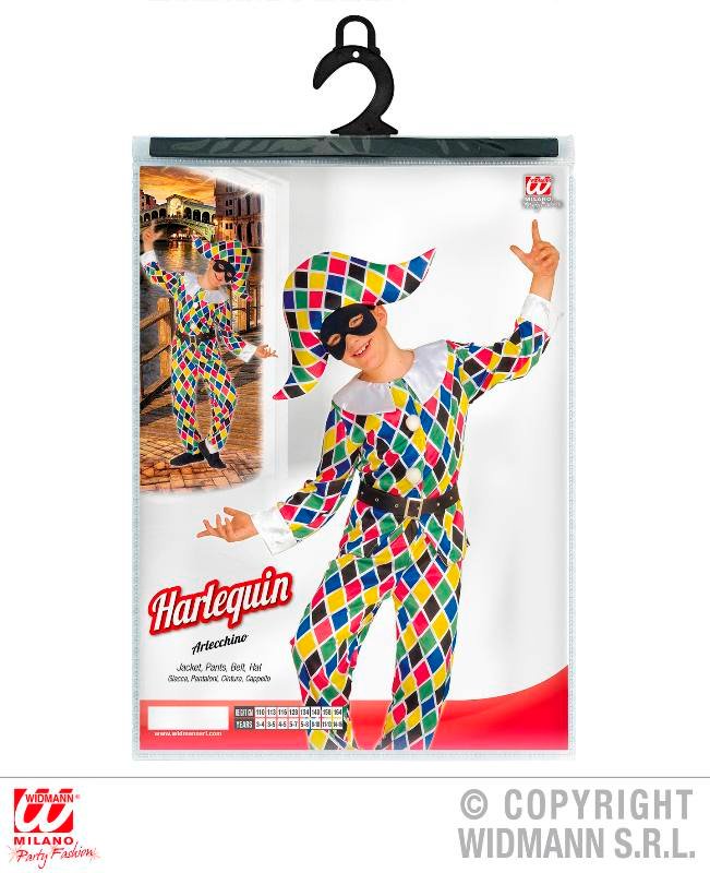 ARLECCHINO (giacca. pantaloni. cintura. cappello) (128 cm / 5-7 Years) widmann