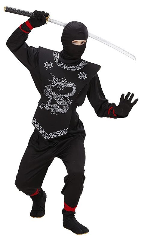 NINJA NERO (casacca con lacci. pantaloni con lacci. corazza. maschera) (116 cm / 4-5 Years) widmann