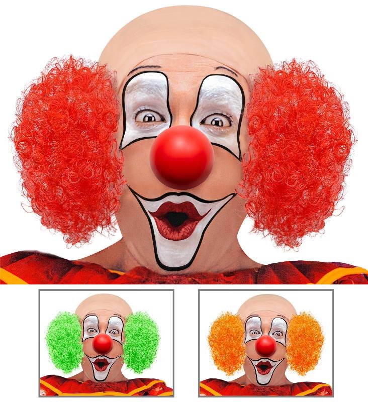 CALOTTA CLOWN LUSSO CON CAPELLI RICCI ass. in 3 colori: 4 rosse, 1 arancione, 1 verde widmann