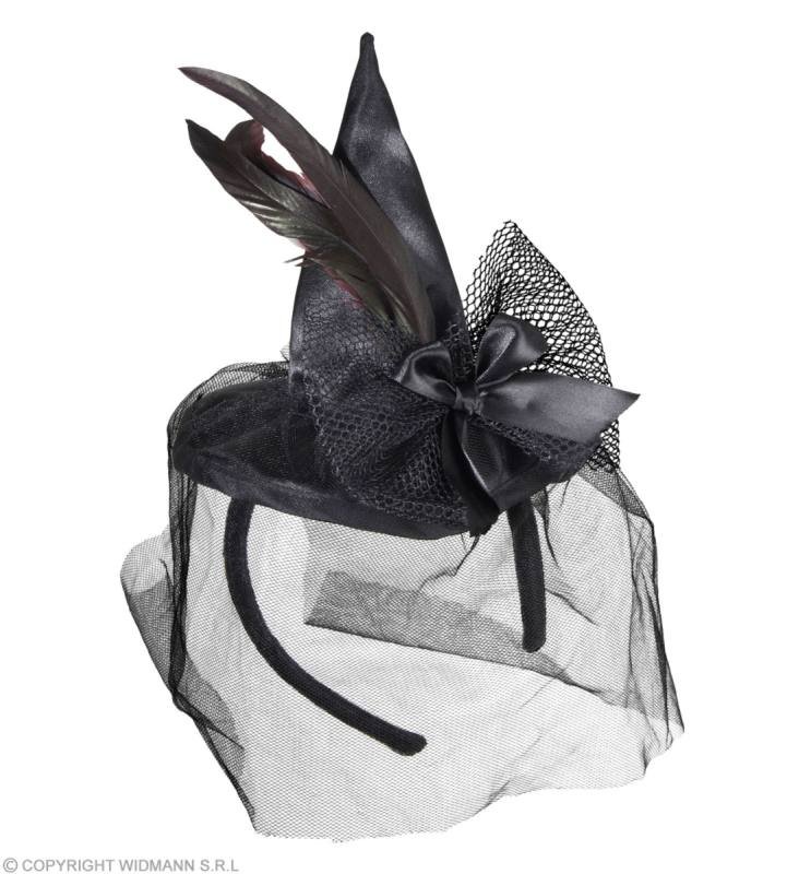 MINI CAPPELLO STREGA CON PIUME E VELO widmann