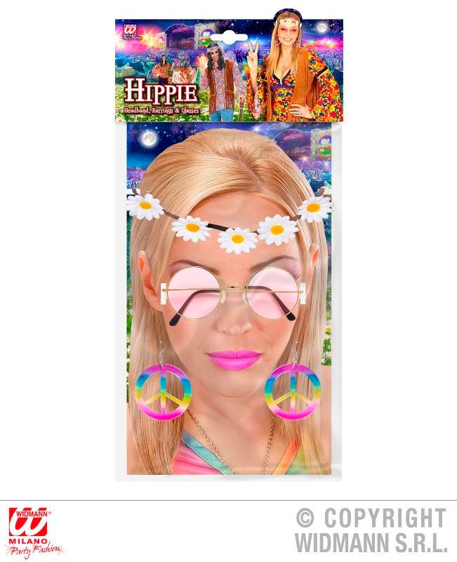 HIPPIE (fascia per testa con fiori. orecchini. occhiali) widmann