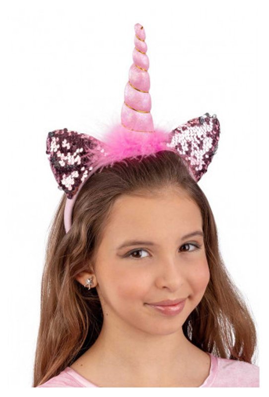 CERCHIETTO UNICORNO ROSA/ARGENTO CON PAILLETTES REVERSIBILI SU CARTONCIN carnival-toys