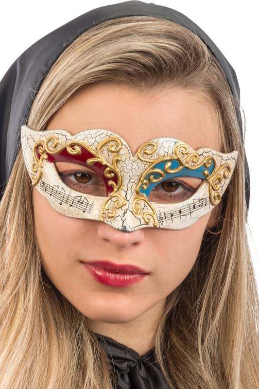 MASCHERA VENEZIANA IN PLASTICA CRACLE' CON DEC.ROSSE E AZZURRE SU CARTON carnival-toys