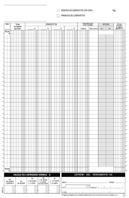 Registro Corrispettivi per dettaglianti, blocco di 12/12 copie autoricalcanti (Misura 29,7x21,5 cm) Data Ufficio (Buffetti)