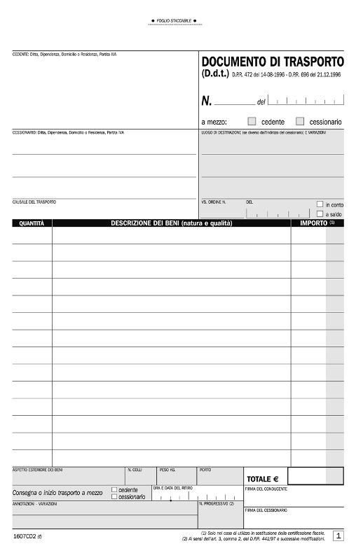 Documento di trasporto, blocco di 50/50 copie autoricalcanti (Misura 21,5x14,8 cm) Data Ufficio (Buffetti)