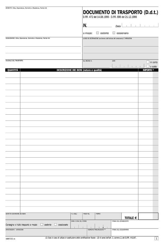 Documento di trasporto, blocco di 50/50 copie autoricalcanti (Misura 29,7x21,5 cm) Data Ufficio (Buffetti)