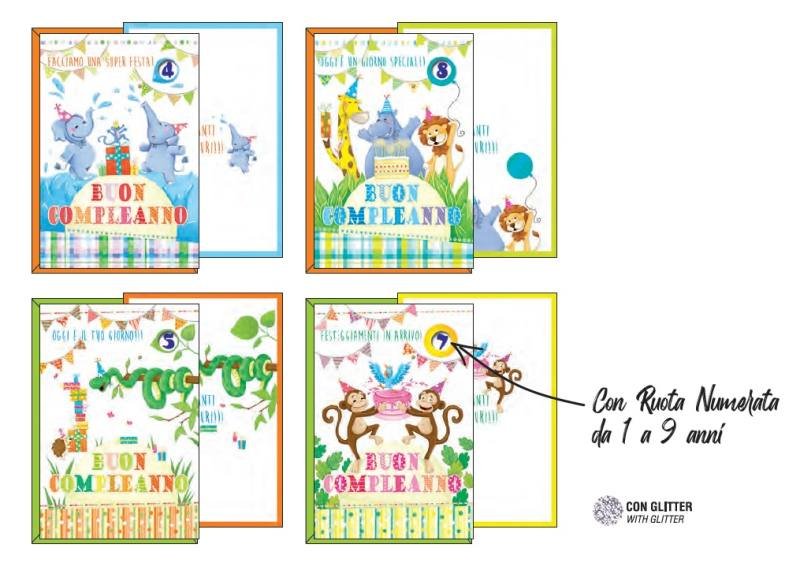 BIGLIETTI DI AUGURI CON ROTELLA FANTASIE ANIMALI Toscana Carte Pregiate SRL (KARTOS)