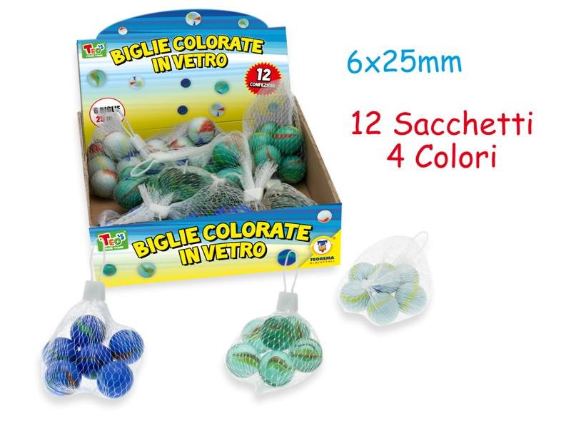 BOCCIONE IN VETRO 25MM 4 COL ASST 6PZ IN RETE 25 MM Teorema (importazione)