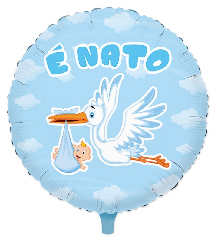 Palloncino Mylar Tondo cm.45 Cicogna Nuvola Celeste (1 Big Party (DIMAV SRL)