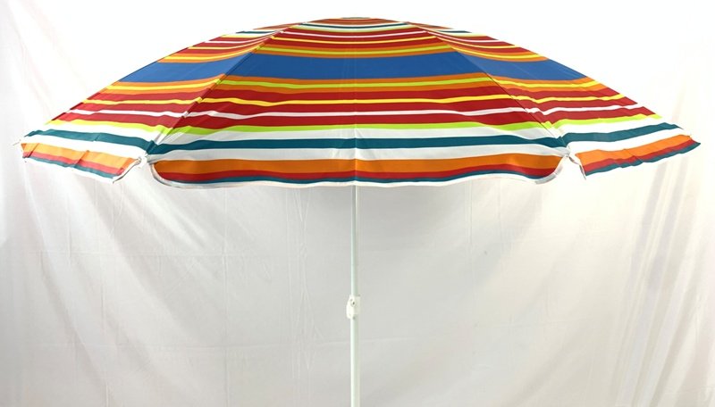 Ombrellone 180 cm, 8 stecche in acciaio. Palo 25 mm in acciaio con snodo.Tessuto Oxford con spalmatura in argento interna. Fantasie a righe. GLG Distribuzione Srl (ex MinutoSalomone)