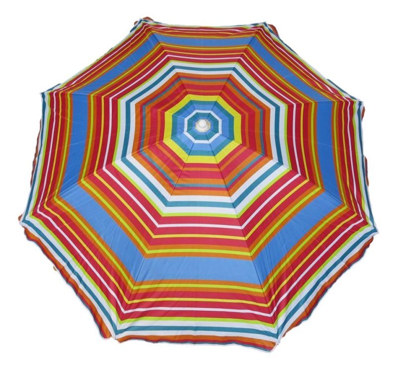 Ombrellone 180 cm, 8 stecche in acciaio. Palo 25 mm in acciaio con snodo.Tessuto Oxford con spalmatura in argento interna. Fantasie a righe. GLG Distribuzione Srl (ex MinutoSalomone)